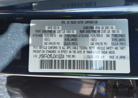 2018 Mazda Cx-5 Touring z USA, uszkodzony, nr VIN JM3KFACM5J0418204